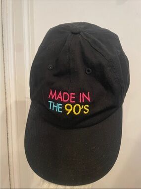 Spencer's Black Baseball Hat with Multicolor "Made in the 90's" Embroidery